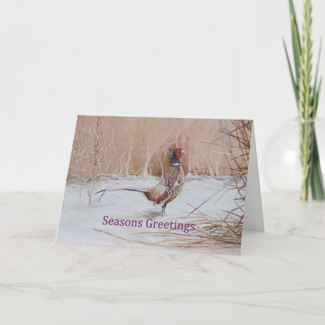 Cartes Pour Fêtes Annuelles Pheasant dans la neige Saisons Greeting Art (Devant)