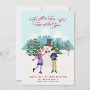 Cartes Pour Fêtes Annuelles Photo amusante de Snowman & Kids