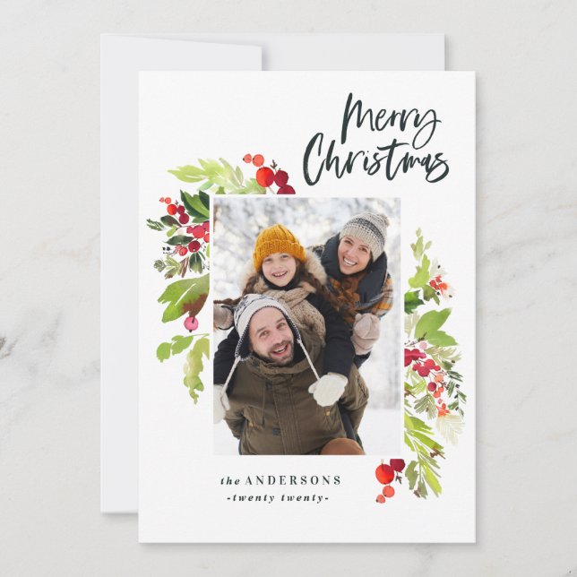 Cartes Pour Fêtes Annuelles Photo aquarelle fleurie et feuillage Noël (Devant)