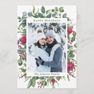 Cartes Pour Fêtes Annuelles PHOTO Aquarelle Hiver Fleurs Roses Noël