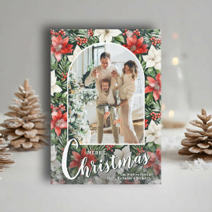 Cartes Pour Fêtes Annuelles Photo Arc Moderne sur Poinsettias Noël