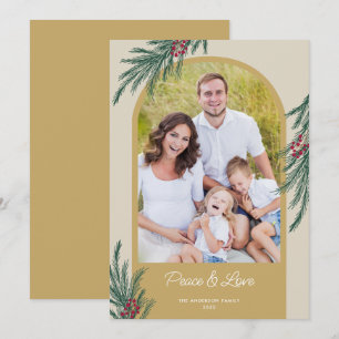 Cartes Pour Fêtes Annuelles Photo arqué de verdure hivernale Paix & Amour