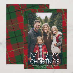 Cartes Pour Fêtes Annuelles Photo avec grand plaid rouge vert MERRY CHRISTMAS