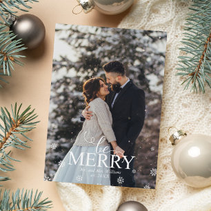 Cartes Pour Fêtes Annuelles Photo "Be Merry" Elégante Typographie