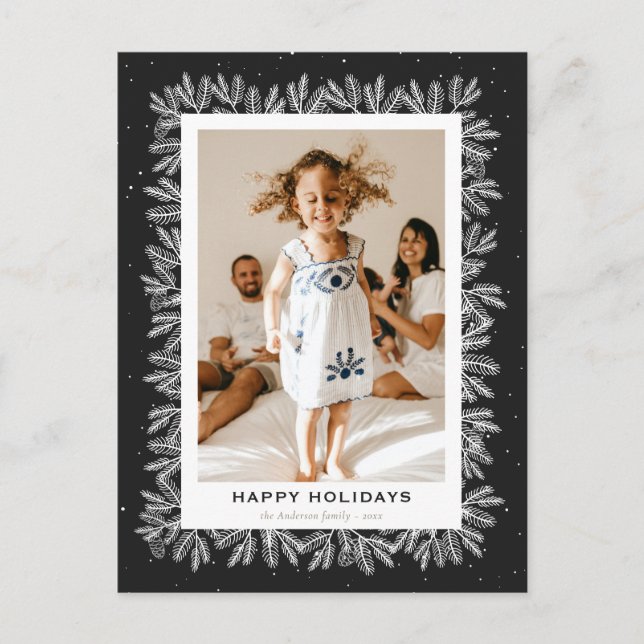 Cartes Pour Fêtes Annuelles Photo Black Rustic Pine Snow Happy (Devant)