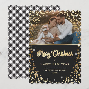 Cartes Pour Fêtes Annuelles Photo Black White Or Neige Stations Plaid
