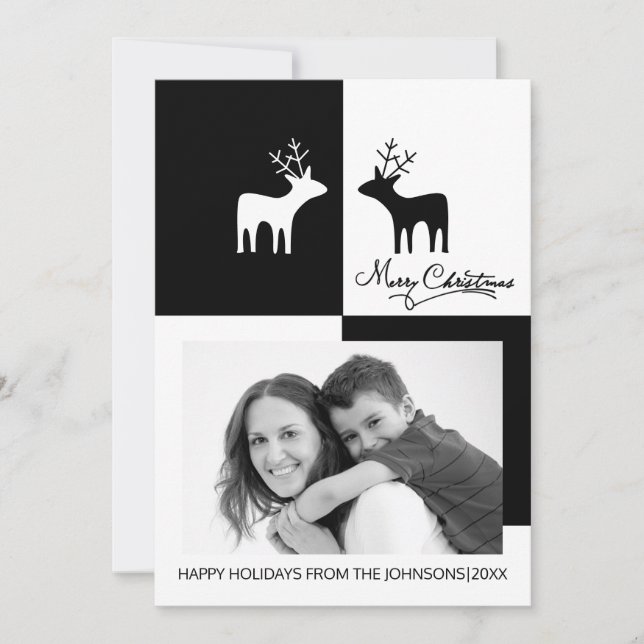 Cartes Pour Fêtes Annuelles Photo blanche noire moderne de Joyeux Noël de (Devant)