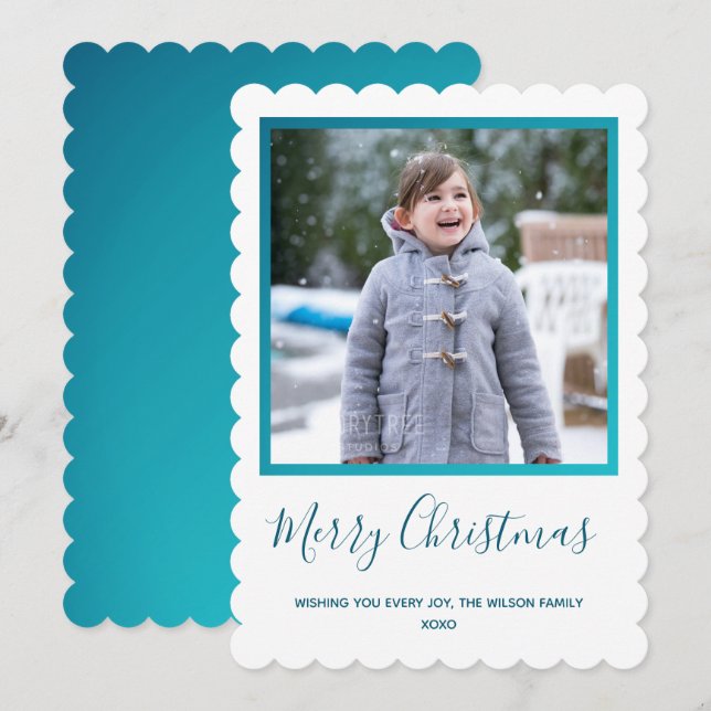 Cartes Pour Fêtes Annuelles Photo Bleu Blanc Noël (Devant / Derrière)
