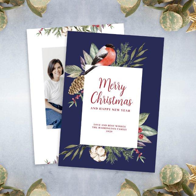 Cartes Pour Fêtes Annuelles Photo Bleue du feuillage de Noël (Créateur téléchargé)