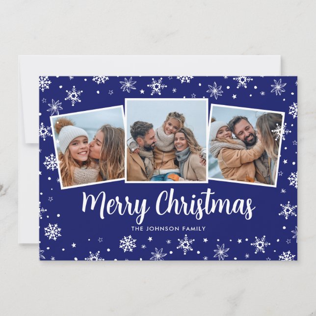 Cartes Pour Fêtes Annuelles Photo Bleue Flammes de neige Noël (Devant)