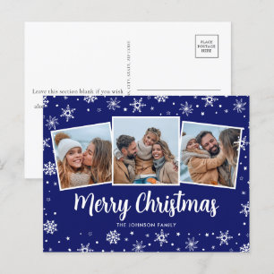Cartes Pour Fêtes Annuelles Photo Bleue Flammes de neige Noël