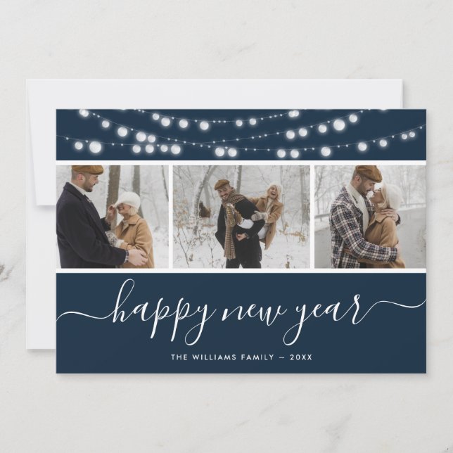 Cartes Pour Fêtes Annuelles Photo Bleue Personnalisée Collage Bonne année Cart (Devant)