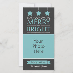 Cartes Pour Fêtes Annuelles Photo Blue and Grey Merry and Bright Stars