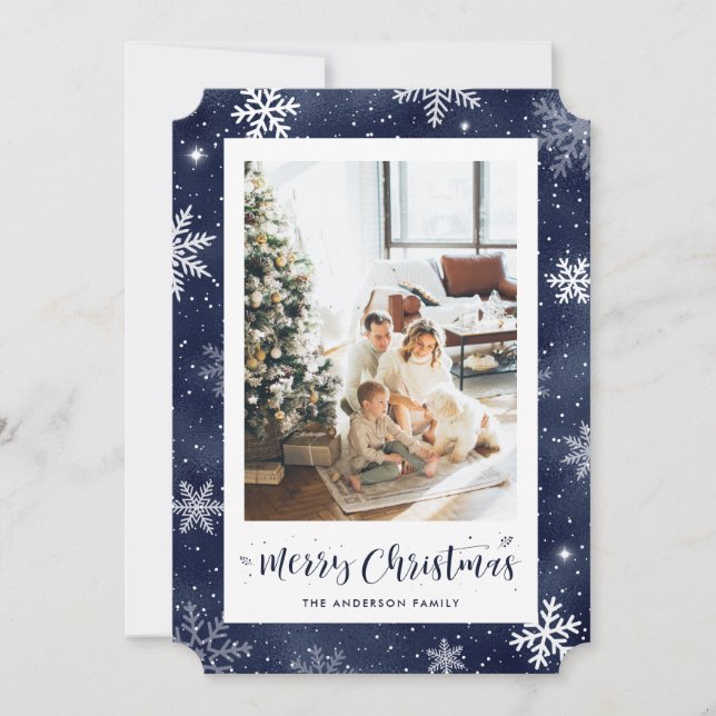 Cartes Pour Fêtes Annuelles Photo Blue Foil Joyeux Noël (Devant)