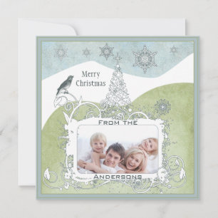 Cartes Pour Fêtes Annuelles Photo Blue Snowflake Noël Arbre mignonne Oiseau