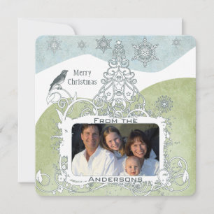 Cartes Pour Fêtes Annuelles Photo Blue Snowflake Noël Arbre mignonne Oiseau
