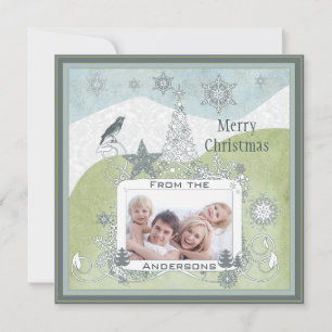 Cartes Pour Fêtes Annuelles Photo Blue Snowflake Noël Arbre mignonne Oiseau