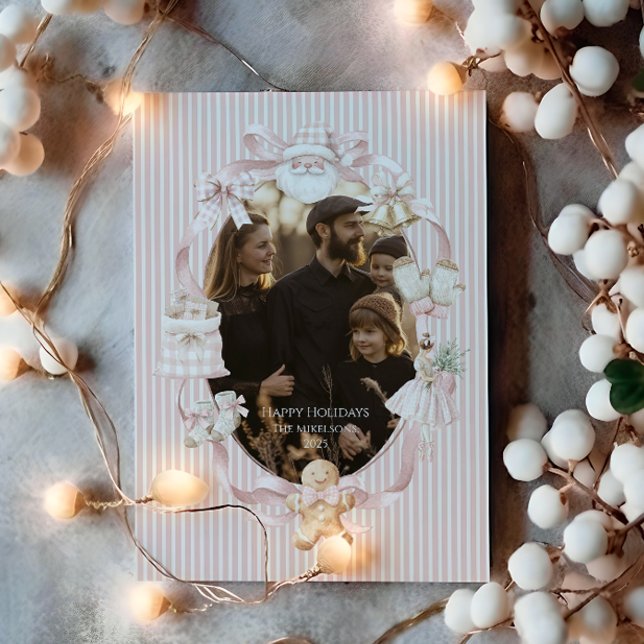 Cartes Pour Fêtes Annuelles Photo Blush Ribbon Tree Christmas (Créateur téléchargé)