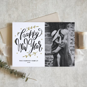 Cartes Pour Fêtes Annuelles Photo Bonne Année Calligraphie Moderne Noir