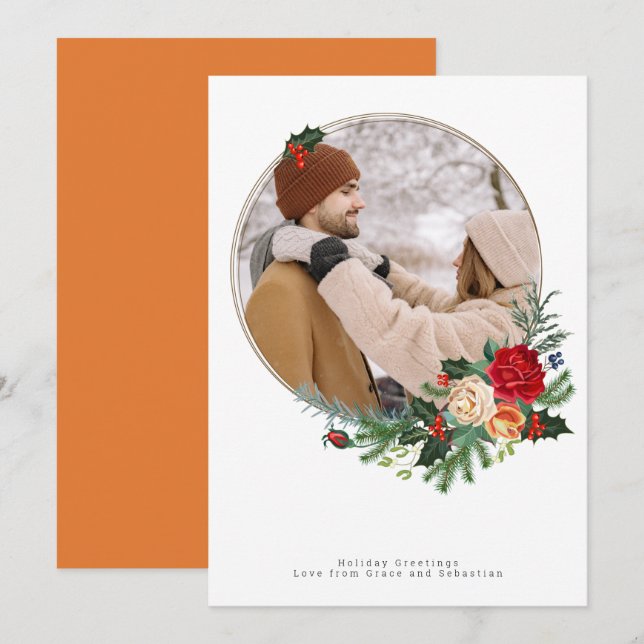 Cartes Pour Fêtes Annuelles Photo botanique de vacances d'hiver personnalisée (Devant / Derrière)