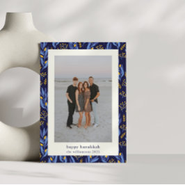 Cartes Pour Fêtes Annuelles Photo botanique moderne Boho Blue Yellow Hanoukka