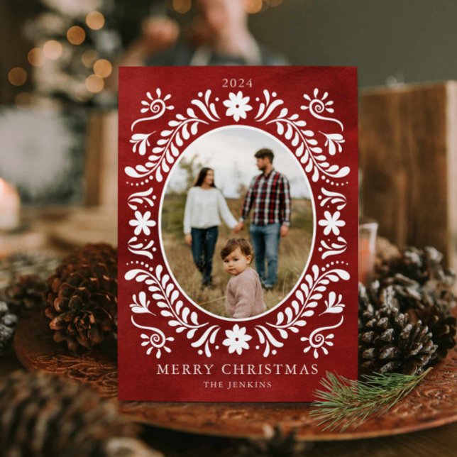 Cartes Pour Fêtes Annuelles Photo botanique rouge de Noël (Elegant Botanical Merry Christmas Photo Card)