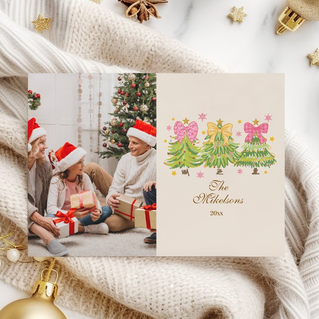 Cartes Pour Fêtes Annuelles Photo Bright Ribbon Trees Famille de vacances (Créateur téléchargé)