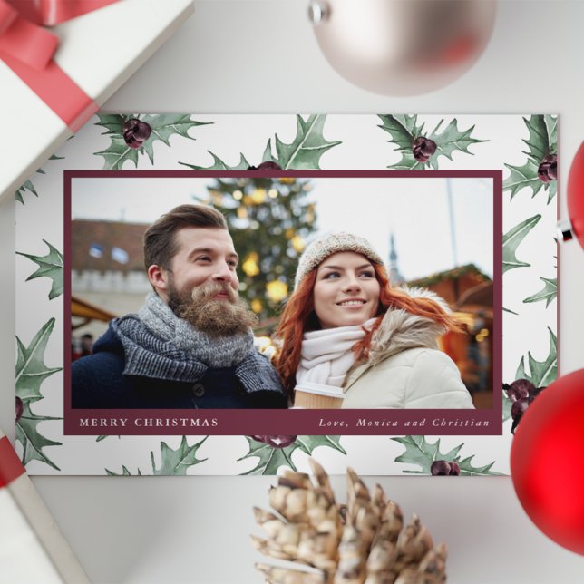 Cartes Pour Fêtes Annuelles Photo budgétaire de Noël Holly (Créateur téléchargé)