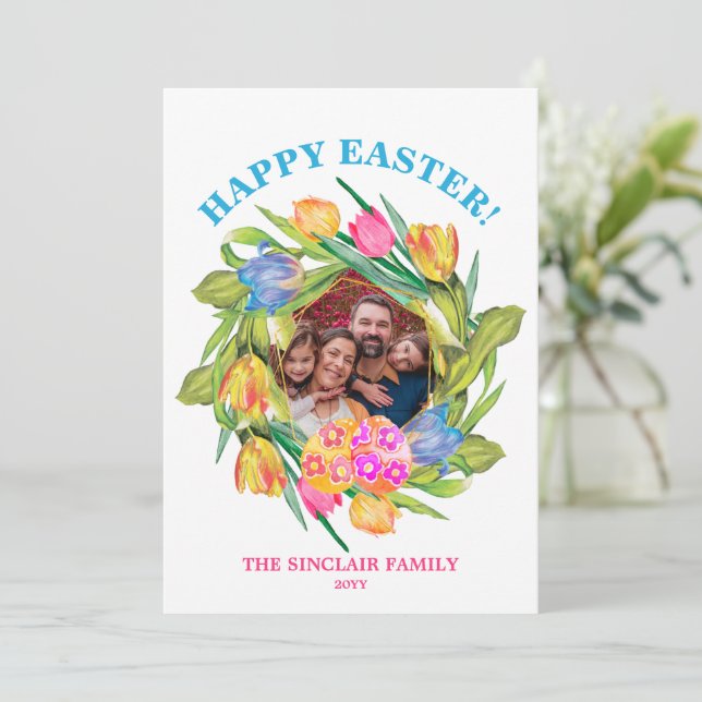 Cartes Pour Fêtes Annuelles Photo Cadre Floral Joyeux Pâques (Debout devant)
