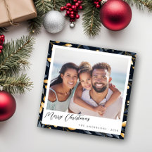 Photo Carré moderne Blue and Gold Christmas Leaf