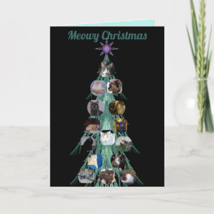 Cartes Pour Fêtes Annuelles Photo Cat Fractal Tree Black Fold Holiday Card