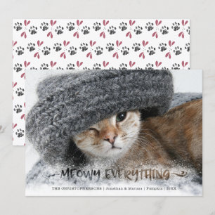 Cartes Pour Fêtes Annuelles Photo Chat Snowy Brush Script MEOWY TOUT