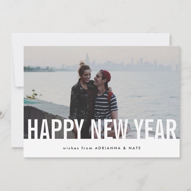 Cartes Pour Fêtes Annuelles Photo chic décontractée simple de bonne année (Devant)