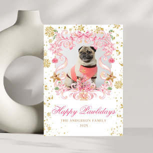 Cartes Pour Fêtes Annuelles Photo Chien Joyeux Pawlidays Pink Bow Christmas Cr
