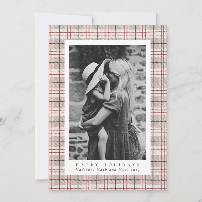 Cartes Pour Fêtes Annuelles Photo classique Beige de Noël Plaid (Devant)