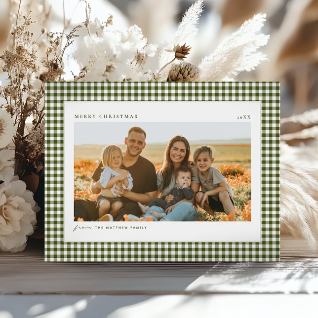 Cartes Pour Fêtes Annuelles Photo classique de famille de Noël verte (Créateur téléchargé)