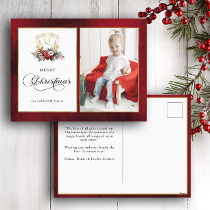 Cartes Pour Fêtes Annuelles Photo classique de Noël Floral Crest