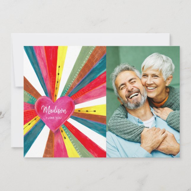 Cartes Pour Fêtes Annuelles Photo Coeur arc-en-ciel rose mou (Devant)