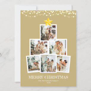 Cartes Pour Fêtes Annuelles Photo Collage Arbre Gold Chaîne lumières Noël