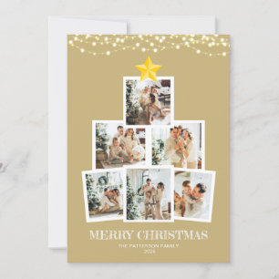Cartes Pour Fêtes Annuelles Photo Collage Arbre Gold Chaîne lumières Noël
