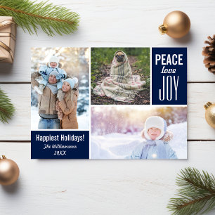 Cartes Pour Fêtes Annuelles Photo Collage Blue Christmas Peace Love Joy