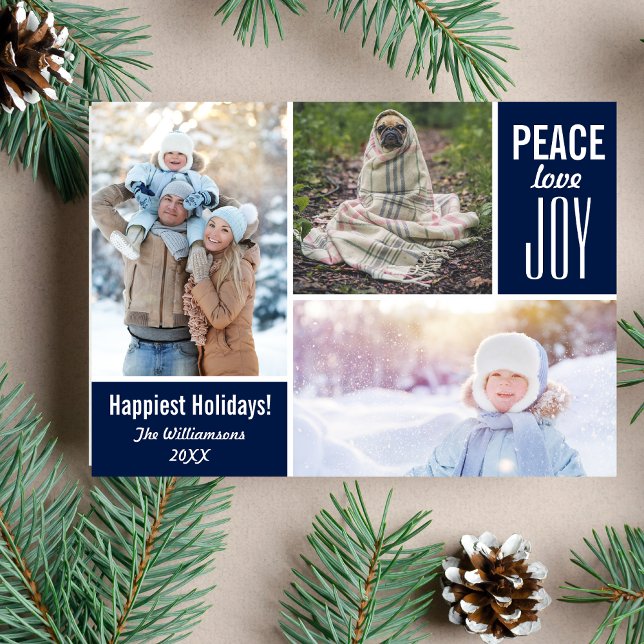Cartes Pour Fêtes Annuelles Photo Collage Blue Christmas Peace Love Joy (Créateur téléchargé)