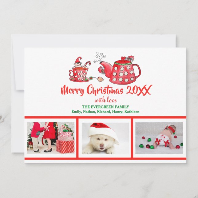 Cartes Pour Fêtes Annuelles Photo Collage Elf Tea Christmas Aquarelle (Devant)
