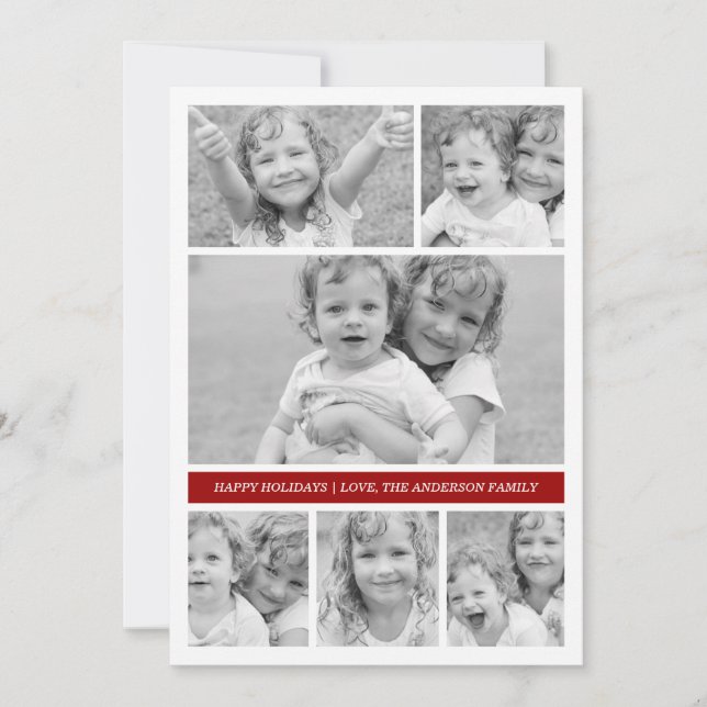 Cartes Pour Fêtes Annuelles Photo Collage Holiday Photocard - Rouge (Devant)