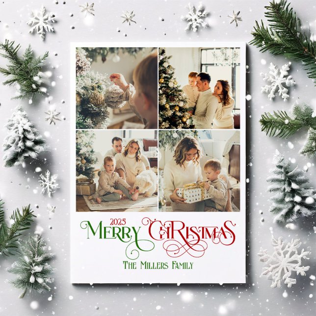 Cartes Pour Fêtes Annuelles Photo Collage Joyeux Noël Retro Typographie (Créateur téléchargé)