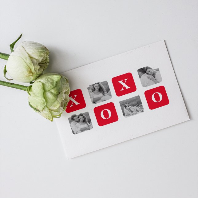 Cartes Pour Fêtes Annuelles Photo Collage moderne Couple et XOXO rouge (Créateur téléchargé)