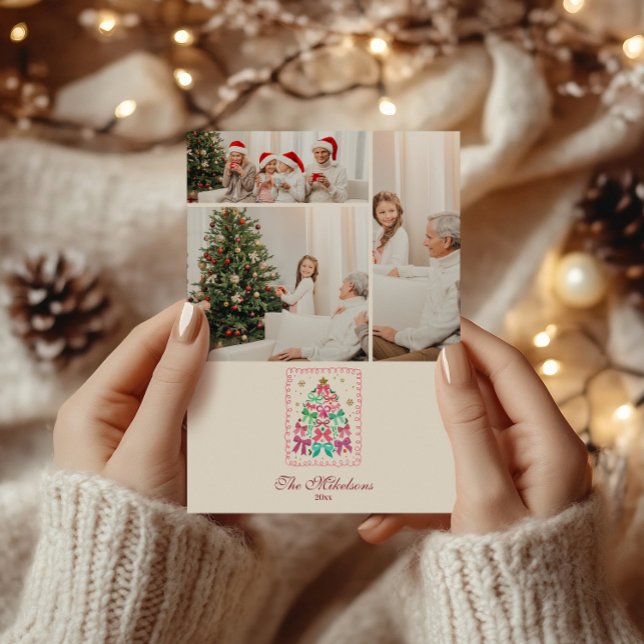 Cartes Pour Fêtes Annuelles Photo Coquette Bow Pink Tree Christmas (Créateur téléchargé)