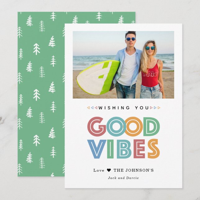 Cartes Pour Fêtes Annuelles Photo couleur Good Vibes moderne (Devant / Derrière)