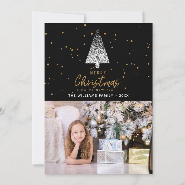 Cartes Pour Fêtes Annuelles Photo d'arbre de Noël blanc moderne (Devant)