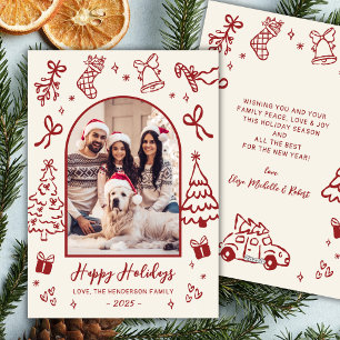 Cartes Pour Fêtes Annuelles Photo d'arche de gribouillis main rouge Noël Joyeu